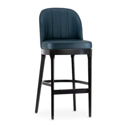 Modern Channel Wood Restaurant Bar Stool in Black Finish
